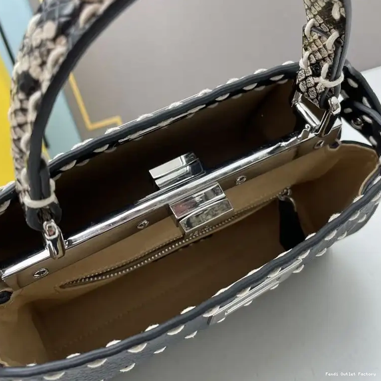 Vintage HOT Peekaboo In Stitching Fendi Black Leather Iconic Mini Calf Bag 0622